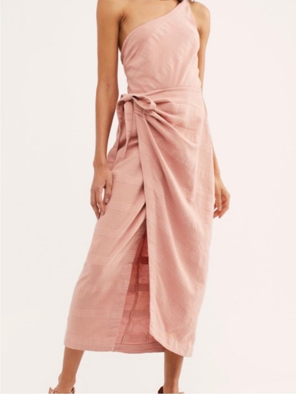 Free People At Leisure Midi Wrap Dress One Shoulder Pink Size XS NWT - Picture 2 of 12